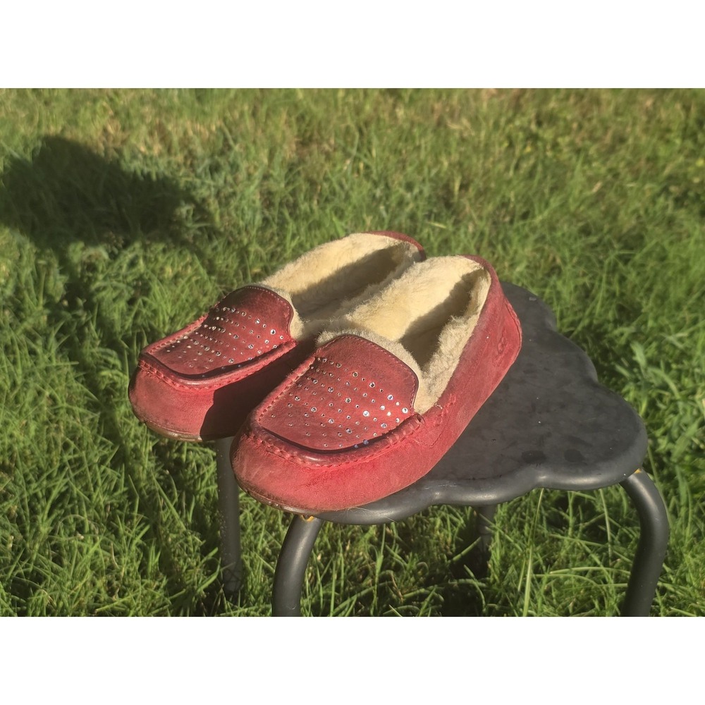 UGG Ansley Bling Sangria Red Suede Moccasin Slippers Crystal Women